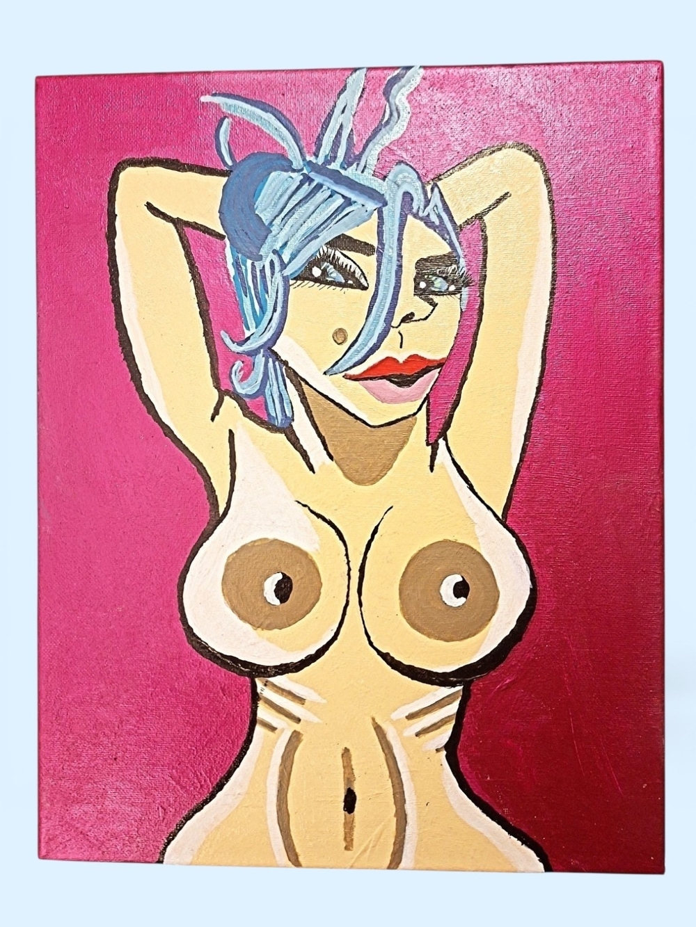 ✨️"Natasha" Megan Phoenix Original! Abstract Nude Painting! Blue Hair Big Boobs!